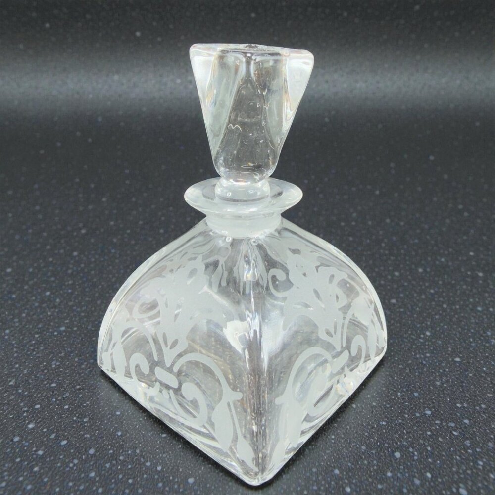 Vintage Elegant Clear Glass Bottle Container Perfume Bottle Decanter Etched VTG